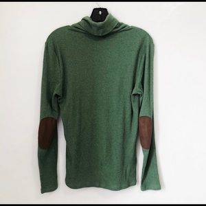 RalphLauren Green Turtleneck Ribbed Elbow Patches